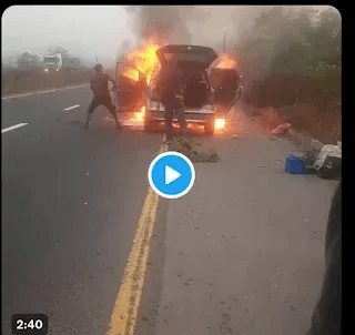 Car Catches Fire on Enugu Nsukka Road, Renewing Safety Concerns Over Vehicle Fire Preparedness